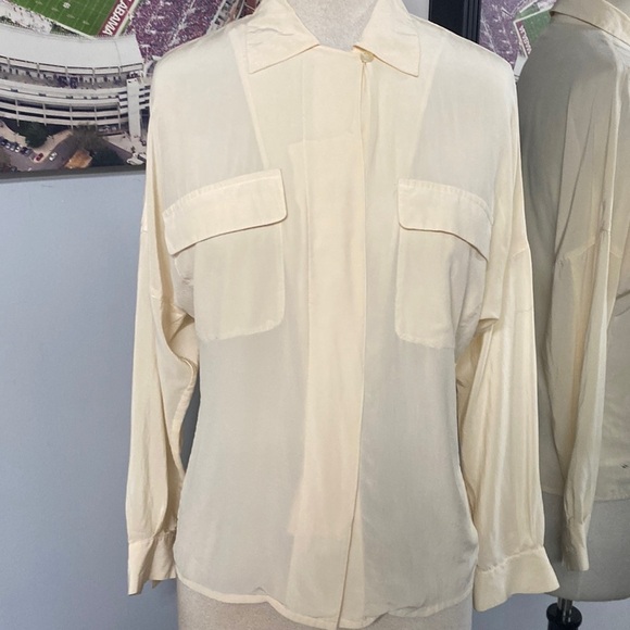 RAFAELLA PETITES 100% SILK BUTTON UP LONG DOLMAN SLEEVE CROSSOVER HIDDEN BUTTON - Picture 1 of 10